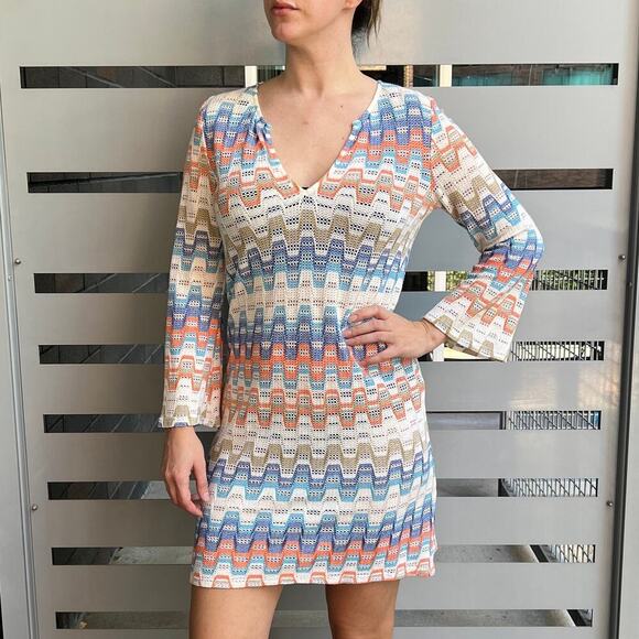 Trina Turk Layne 2 Multicolor Geometric Crochet Swim Coverup Dress Size M - Picture 1 of 6
